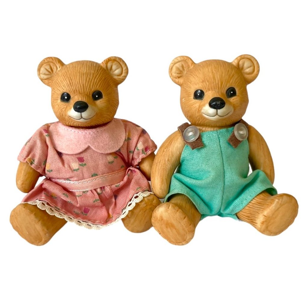 Vintage HOMCO 1989 Porcelain Jointed Bear Couple w/ Clothes Figurines